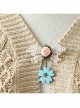 Casual Fashion Blue Cherry Blossom Handmade White Lace Pink Rose Retro Brooch