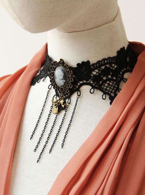Retro Fashion Gothic Beauty Bow Black Lace Fringe Female Bride Exaggerated Choker