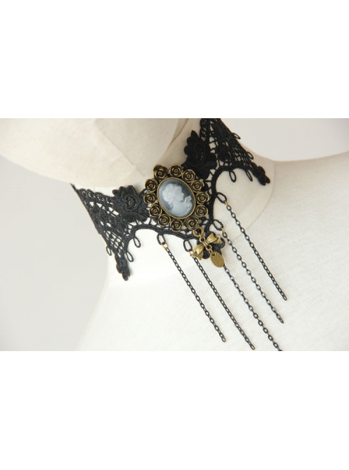 Retro Fashion Gothic Beauty Bow Black Lace Fringe Female Bride Exaggerated Choker