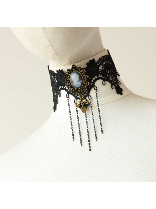 Retro Fashion Gothic Beauty Bow Black Lace Fringe Female Bride Exaggerated Choker