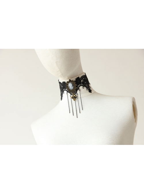 Retro Fashion Gothic Beauty Bow Black Lace Fringe Female Bride Exaggerated Choker