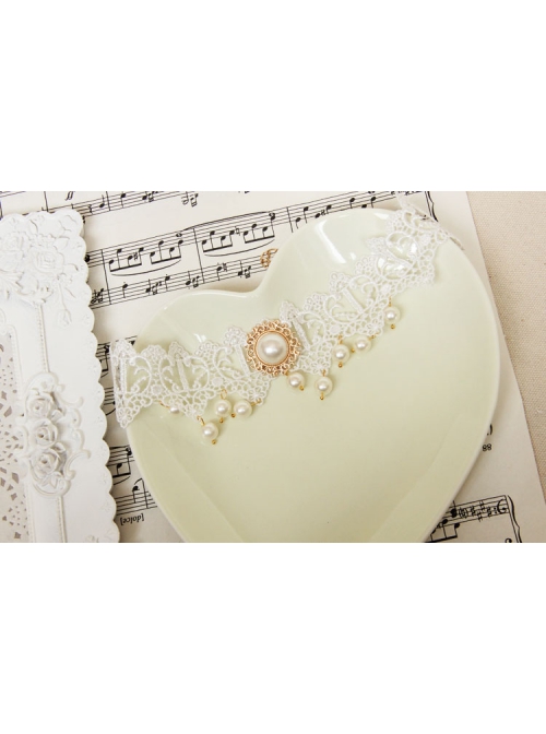 Vintage Baroque Fashion White Bride Bridesmaid Lace Imitation Pearl Female Choker