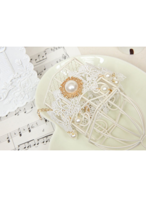 Vintage Baroque Fashion White Bride Bridesmaid Lace Imitation Pearl Female Choker