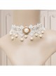 Vintage Baroque Fashion White Bride Bridesmaid Lace Imitation Pearl Female Choker