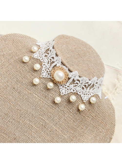 Vintage Baroque Fashion White Bride Bridesmaid Lace Imitation Pearl Female Choker