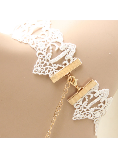 Vintage Baroque Fashion White Bride Bridesmaid Lace Imitation Pearl Female Choker