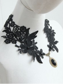 Fashion Gothic Retro Black Lace Flower Diamond Female Wide Necklace