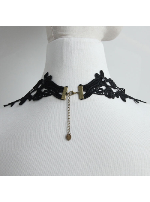 Fashion Gothic Retro Black Lace Flower Diamond Female Wide Necklace
