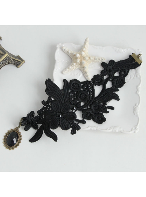 Fashion Gothic Retro Black Lace Flower Diamond Female Wide Necklace