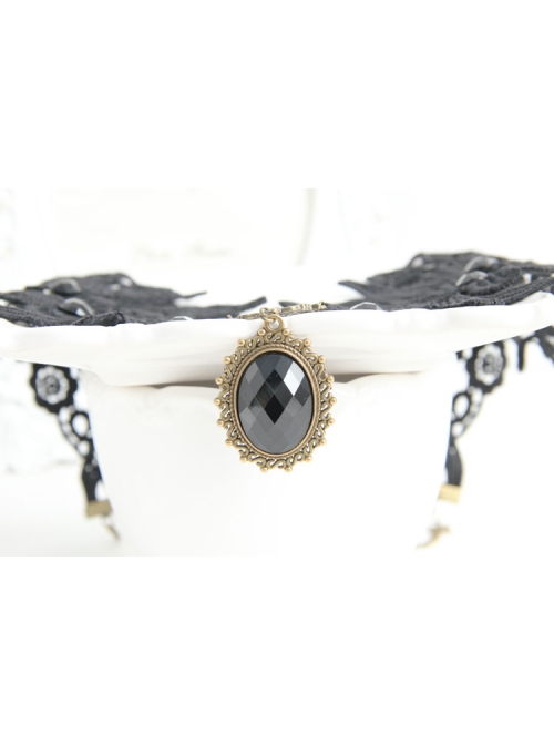 Fashion Gothic Retro Black Lace Flower Diamond Female Wide Necklace