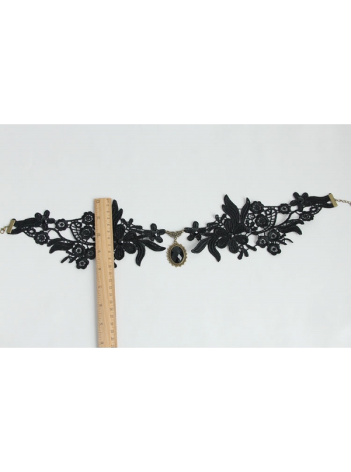 Fashion Gothic Retro Black Lace Flower Diamond Female Wide Necklace