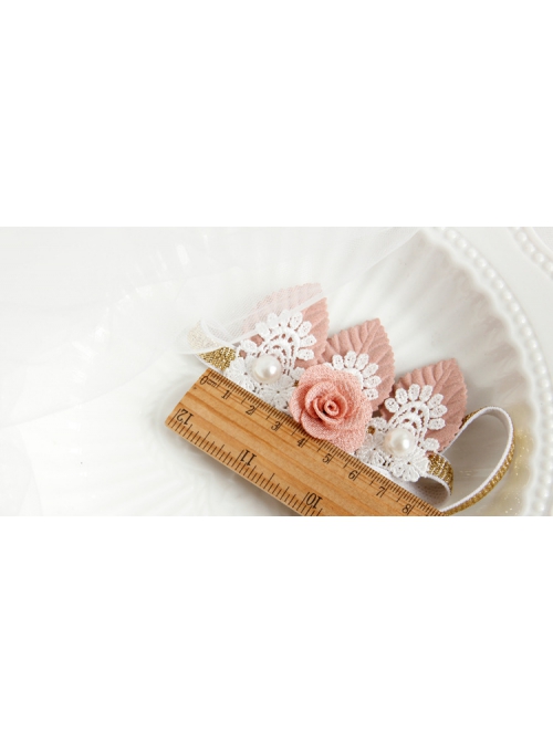 Fashion White Lace Pearl Pink Flower Leaf Crown Cute Princess Baby Birthday Stretch Headband