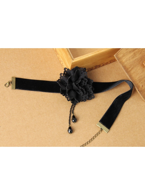Black Gothic Retro Fashion Lace Flower Velvet Exaggerated Female Performance Choker