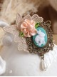 Cute Fashion Casual Handmade Retro Golden Lace Pink Flowers Green Leaves Rabbit Pearl Brooch