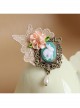 Cute Fashion Casual Handmade Retro Golden Lace Pink Flowers Green Leaves Rabbit Pearl Brooch