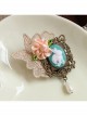Cute Fashion Casual Handmade Retro Golden Lace Pink Flowers Green Leaves Rabbit Pearl Brooch