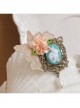 Cute Fashion Casual Handmade Retro Golden Lace Pink Flowers Green Leaves Rabbit Pearl Brooch