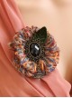 Christmas Holiday Colored Yarn Black Gems Rose Leaves Handmade Antique Female Brooch Buckle