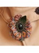 Christmas Holiday Colored Yarn Black Gems Rose Leaves Handmade Antique Female Brooch Buckle
