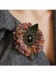 Christmas Holiday Colored Yarn Black Gems Rose Leaves Handmade Antique Female Brooch Buckle