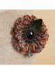 Christmas Holiday Colored Yarn Black Gems Rose Leaves Handmade Antique Female Brooch Buckle