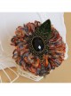 Christmas Holiday Colored Yarn Black Gems Rose Leaves Handmade Antique Female Brooch Buckle