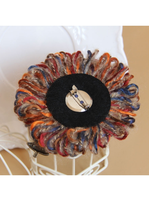 Christmas Holiday Colored Yarn Black Gems Rose Leaves Handmade Antique Female Brooch Buckle