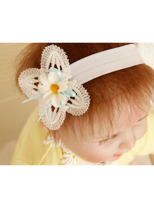 Cute Fashion Princess White Lace Flower Baby Girl Year Old Elastic Headband