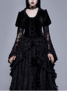 Black Stretch Velvet Fabric 3D Burnt Flower Fabric Lace Skirt Gothic Dress Coat
