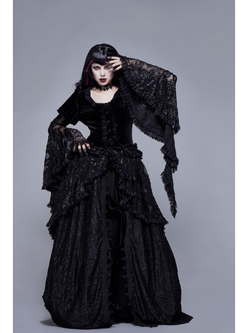 Black Stretch Velvet Fabric 3D Burnt Flower Fabric Lace Skirt Gothic Dress Coat