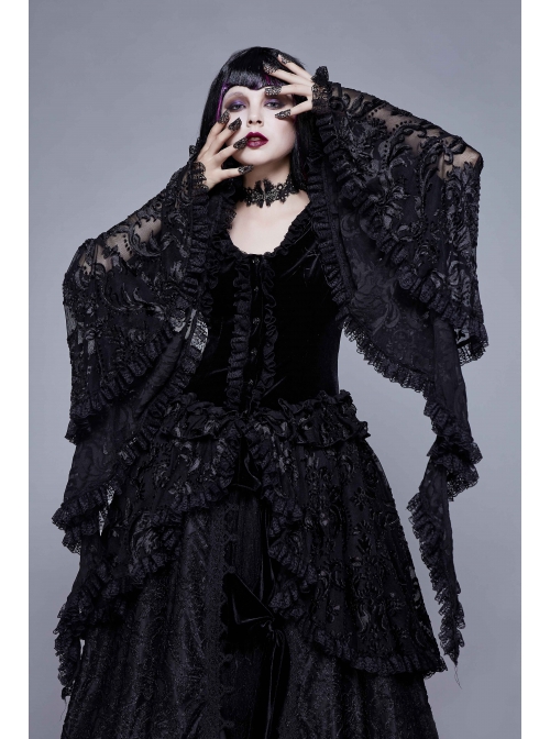 Black Stretch Velvet Fabric 3D Burnt Flower Fabric Lace Skirt Gothic Dress Coat