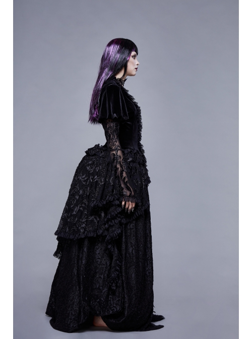 Black Stretch Velvet Fabric 3D Burnt Flower Fabric Lace Skirt Gothic Dress Coat