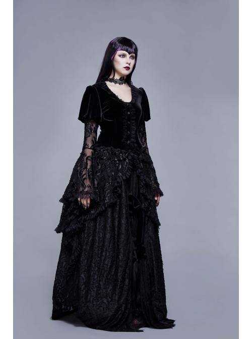 Black Stretch Velvet Fabric 3D Burnt Flower Fabric Lace Skirt Gothic Dress Coat