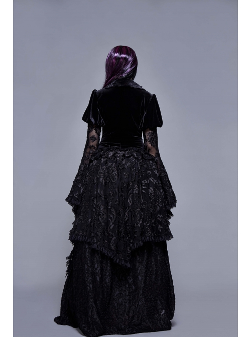 Black Stretch Velvet Fabric 3D Burnt Flower Fabric Lace Skirt Gothic Dress Coat