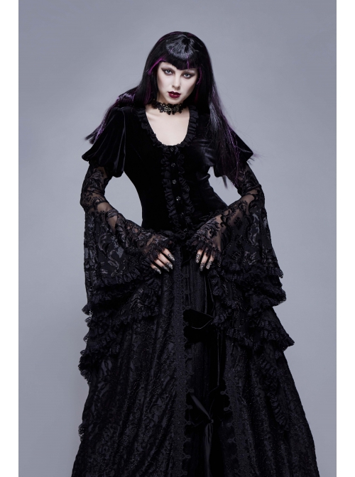 Black Stretch Velvet Fabric 3D Burnt Flower Fabric Lace Skirt Gothic Dress Coat