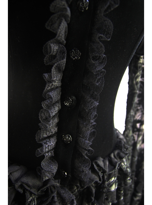 Black Stretch Velvet Fabric 3D Burnt Flower Fabric Lace Skirt Gothic Dress Coat
