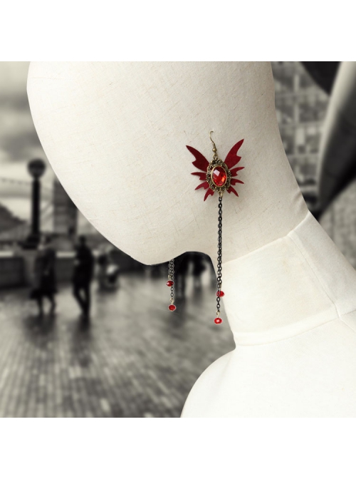 Gothic Burgundy Butterfly Exaggerated Tassel Female Handmade Retro Long Earrings