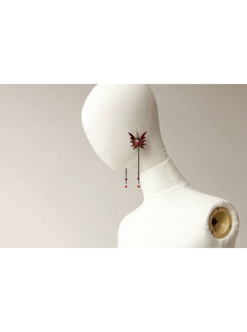 Gothic Burgundy Butterfly Exaggerated Tassel Female Handmade Retro Long Earrings