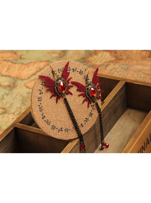 Gothic Burgundy Butterfly Exaggerated Tassel Female Handmade Retro Long Earrings