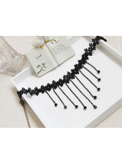 Fashion Gothic Retro Party Black Tassel Lace Flowers Female Choker