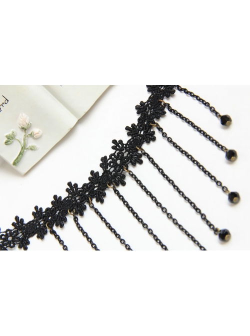 Fashion Gothic Retro Party Black Tassel Lace Flowers Female Choker