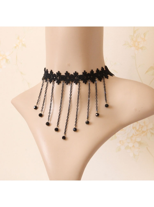 Fashion Gothic Retro Party Black Tassel Lace Flowers Female Choker