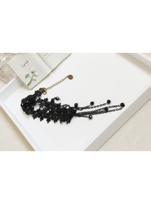 Fashion Gothic Retro Party Black Tassel Lace Flowers Female Choker