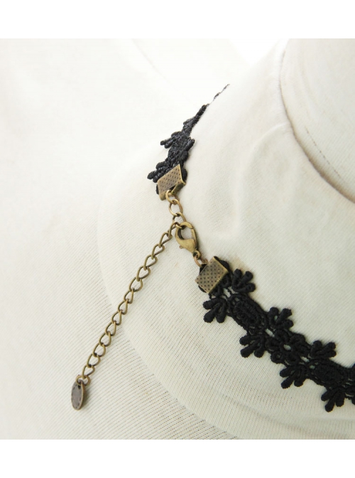 Fashion Gothic Retro Party Black Tassel Lace Flowers Female Choker
