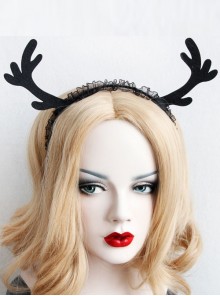 Cute Black Fashion Antlers Lace Funny Halloween Christmas Holiday Headband
