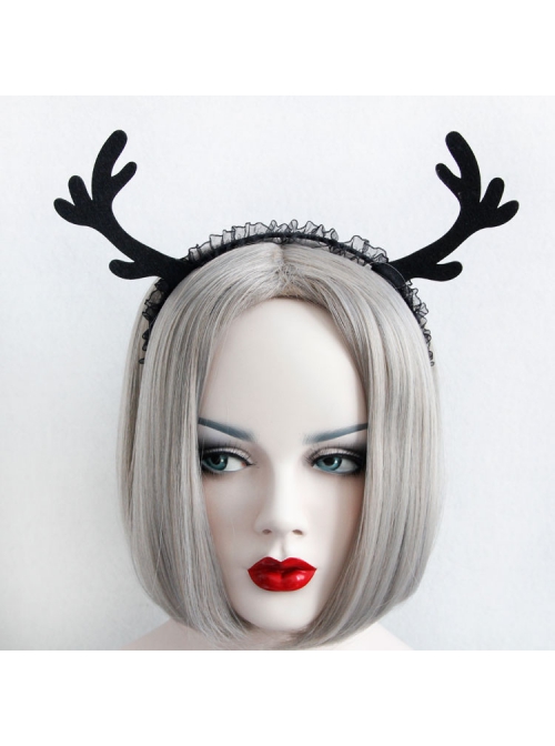 Cute Black Fashion Antlers Lace Funny Halloween Christmas Holiday Headband