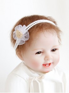 Fashion Cute White Flowers Pearl Butterfly Handmade Design Children Baby Holiday Elastic Headband