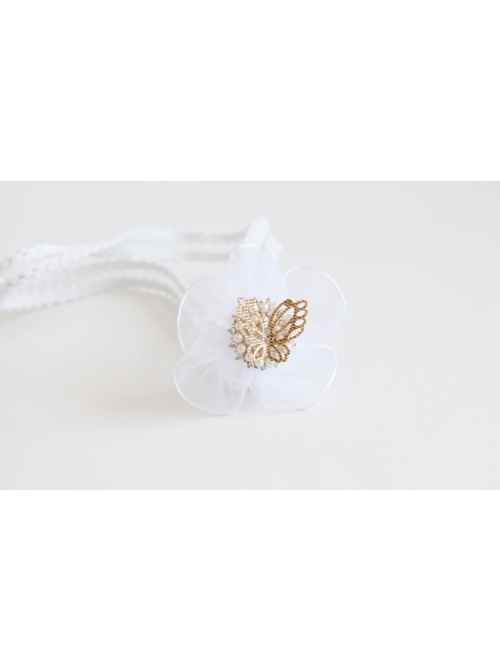 Fashion Cute White Flowers Pearl Butterfly Handmade Design Children Baby Holiday Elastic Headband