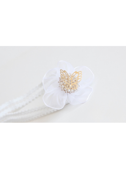Fashion Cute White Flowers Pearl Butterfly Handmade Design Children Baby Holiday Elastic Headband