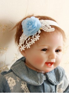 Cute Fashion Blue Flowers White Lace Girl Child Baby One Hundred Days Old Hair Band